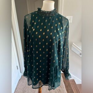 Lane Bryant Size 16 Hunter Green with Gold Accents Blouse